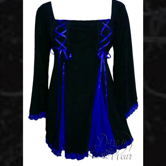 dare to wear Tops - Plus size black/blue gothic Lolita babydoll top 3x